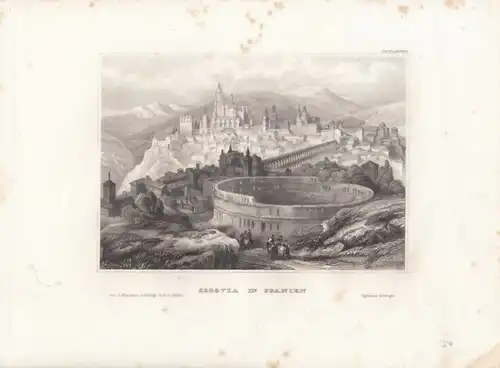 Segovia in Spanien. aus Meyers Universum, Stahlstich. Kunstgrafik, 1850