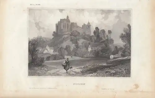 Nossen. aus Meyers Universum, Stahlstich. Kunstgrafik, 1850, gebraucht, gut