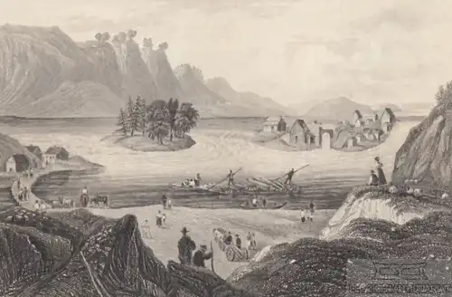Gullo Fall Trollhätta. aus Meyers Universum, Stahlstich. Kunstgrafik, 1850