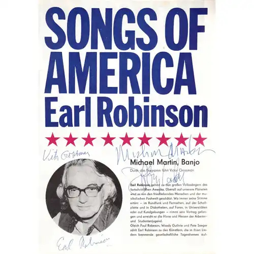 Plakat: Songs of America Earl Robinson. Waalke, Werner, 1973, signiert