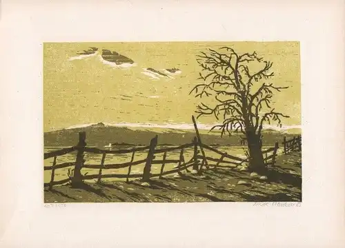 Holzschnitt: Carwitzer Landschaft, Häntsch, Uwe. Kunstgrafik, 1986