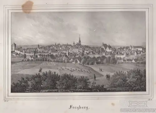 Freyberg. Original-Lithographie. Grafik mit Passepartout. Kunstgrafik, 1840
