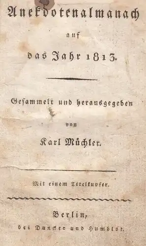 Buch: Anekdotenalmanach auf das Jahr 1813, Müchler, Karl. Anekdotenalmanach