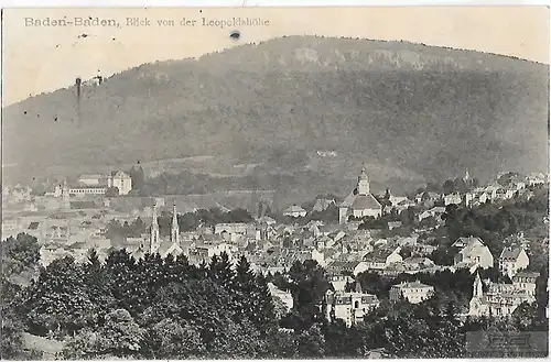 AK Baden-Baden. Blick von der Leopoldshöhe. ca. 1912, Postkarte. Ca. 1912