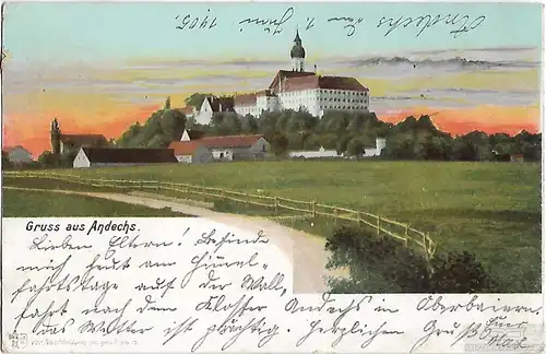 AK Gruss aus Andechs. ca. 1905, Postkarte. Ca. 1905, gebraucht, gut