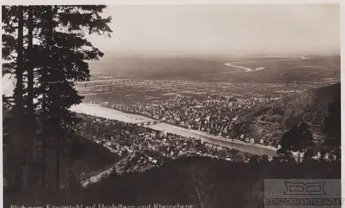 AK Blick vom Königstuhl auf Heidelberg und Rheinebene. ca. 1933, Postkarte
