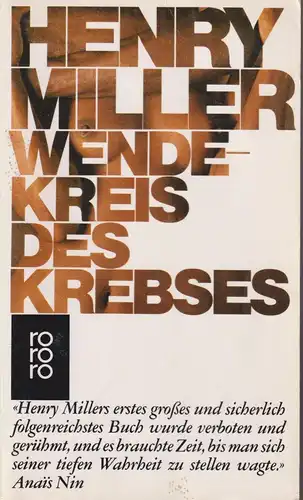 Buch: Wendekreis des Krebses, Miller, Henry, 1989, Rowohlt Taschenbuch Verlag