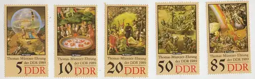 Briefmarken: Thomas-Münzer-Ehrung der DDR 1989, 5 Stück, ungelaufen ungestempelt