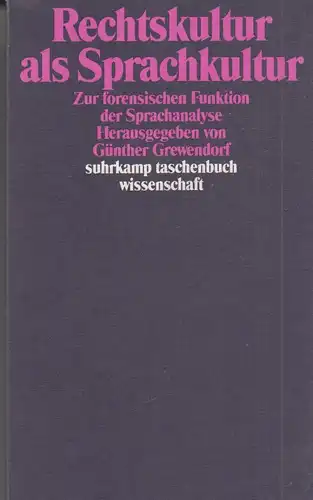 Buch: Rechtskultur als Sprachkultur, Grewendorf, Günther, 1992, Suhrkamp, gut