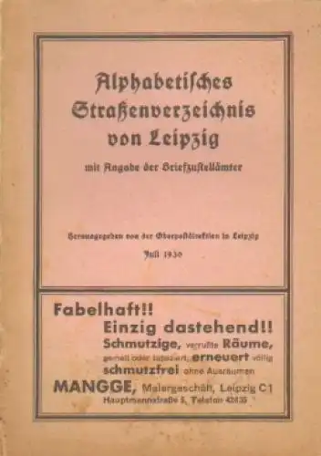Heft: Alphabetisches Straßenverzeichnis von Leipzig, 1930, Oskar Leiner Druck
