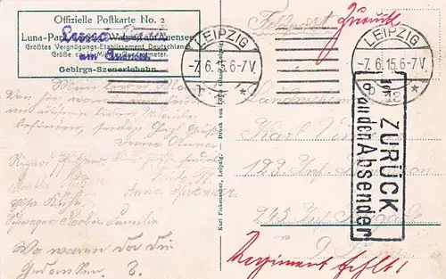 AK Luna-Park Leipzig-Wahren am Auensee. ca. 1915, Postkarte. 1915