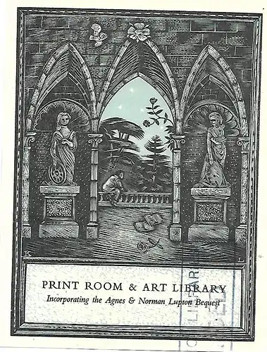 Original Grafik Exlibris: Print Room & Art Library, Torbogen, Antike, gut