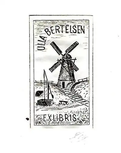 Original Radierung Exlibris: Ulla Bertelsen, Windmühle, signiert, gebraucht, gut