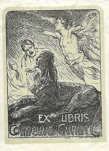 Original Druck Exlibris: Cornelius Gurlitt, Engel, Sphinx, gebraucht, gut