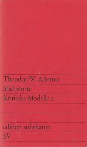 Buch: Stichworte. Adorno, Theodor W., Edition suhrkamp, 1969, Suhrkamp Verlag