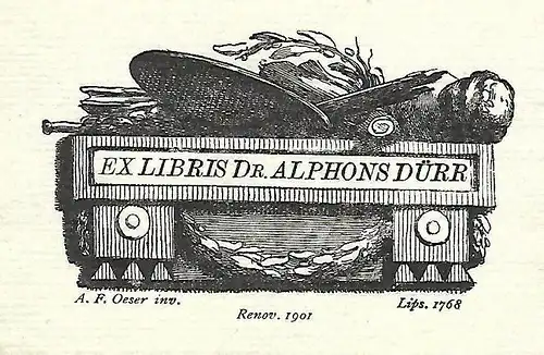 Original Grafik Exlibris: Dr. Alphons Dürr, Ornament, Architektur, gut