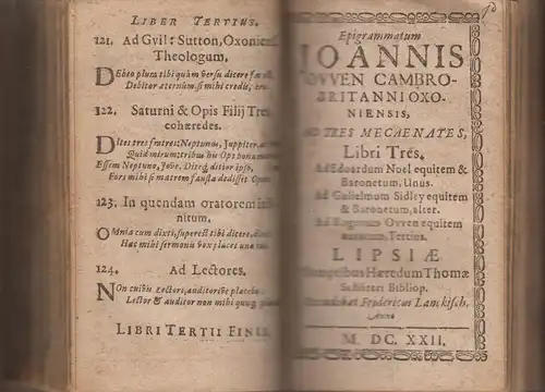 Buch: Epigrammatum Joannis Owen Cambro-Britanni, 3 Teile, 1622, Schüreri