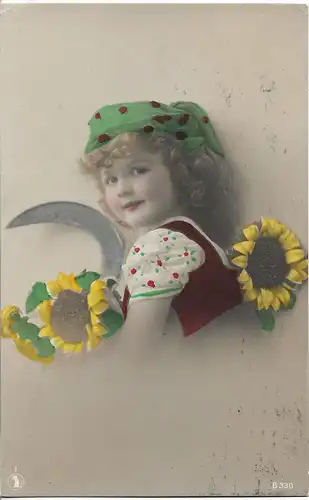 AK Mädchen mit Tuch und Sonnenblumen. ca. 1910, Postkarte, gebraucht, gut