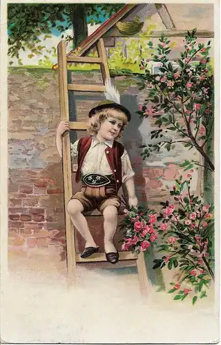 AK Junge auf Leiter in Tracht. ca. 1914, Postkarte, gebraucht, gut