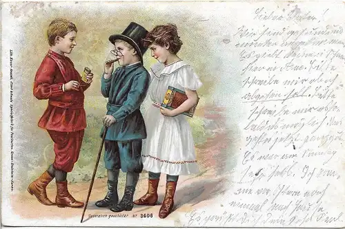 AK Drei Kinder mit Kostüm. ca. 1900, Postkarte, gebraucht, gut