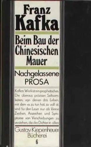 Buch: Beim Bau der Chinesischen Mauer, Kafka, Franz. Gustav Kiepenheuer Bücherei