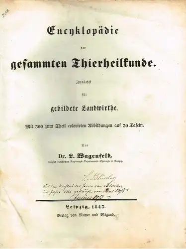 Buch: Encyklopädie der gesammten Thierheilkunde, Wagenfeld, L. 1843