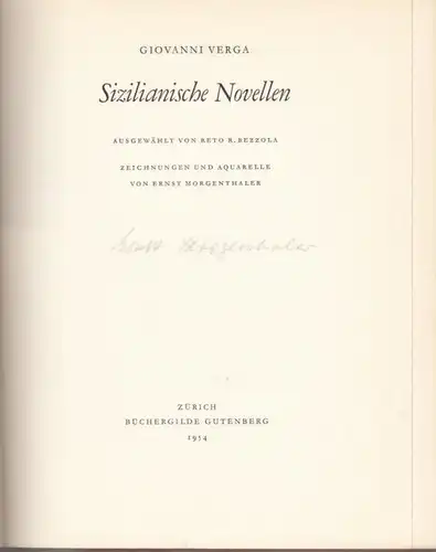 Buch: Sizilianische Novellen, Verga, Giovanni. 1954, Büchergilde Gutenberg