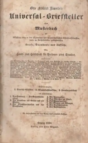 Buch: Universal-Briefsteller oder Musterbuch, Rammler, Otto Friedrich. 1856