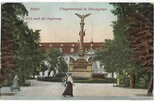 AK Erfurt. Kriegerdenkmal im Hirschgarten. ca. 1911, Postkarte. Serien Nr