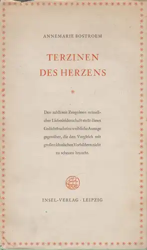 Buch: Terzinen des Herzens, Bostroem, Annemarie. 1955, Insel-Verlag, Gedichte