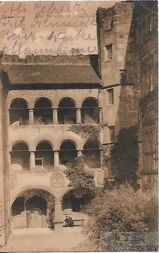 AK Heidelberg. Die Arcaden im Schloßhof. ca. 1915, Postkarte. Serien Nr