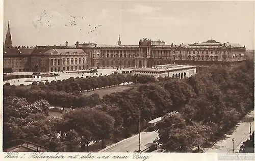 AK Wien I. Heldenplatz mit alter und neuer Burg. ca. 1929, Postkarte. Serien Nr
