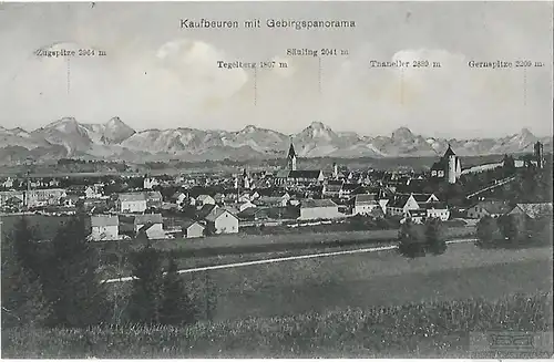 AK Kaufbeuren mit Gebirgspanorama. ca. 1912, Postkarte. Serien Nr, ca. 1912