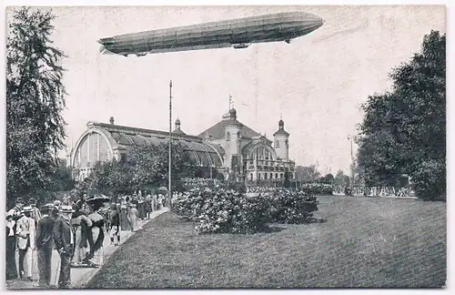 AK Zeppelin über dem Palmengarten. Postkarte, Louis Glaser, gebraucht, gut