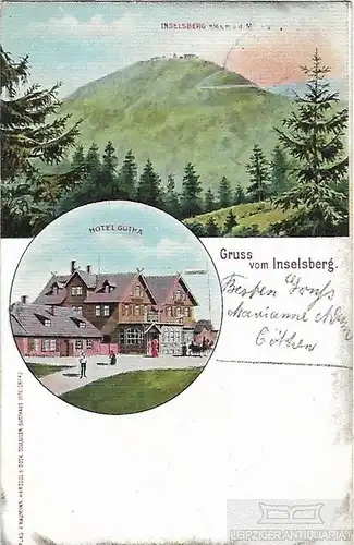 AK Gruss vom Inselberg. Hotel Gotha. ca. 1906, Postkarte. Ca. 1906