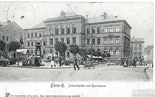 AK Gera-R. Johannisplatz und Gymnasium. ca. 1913, Postkarte. Serien Nr, ca. 1913