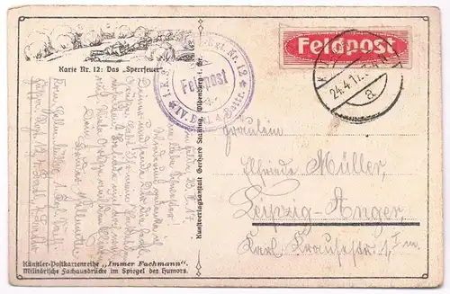 AK Das Sperrfeuer. Postkarte, Verlag Gerhard Stalling, ca. 1917, gebraucht, gut