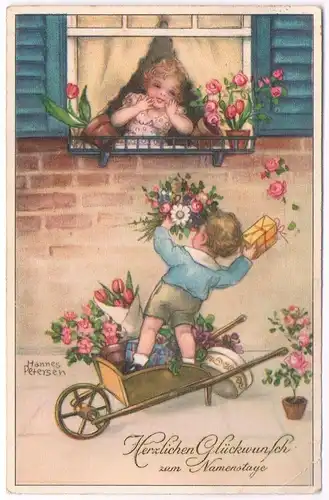 AK Herzlichen Glückwunsch zum Namenstage. Postkarte, ca. 1938, gebraucht, gut