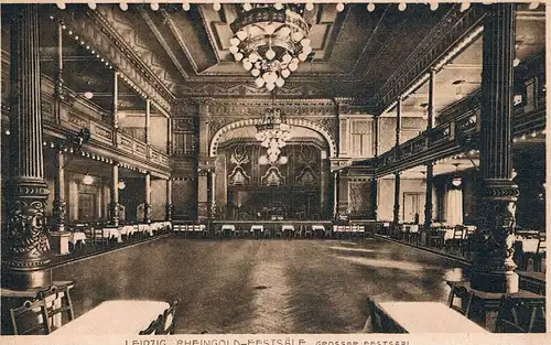 AK Leipzig. Rheingold-Festsäle. Großer Festsaal. ca. 1928, Postkarte. 1928