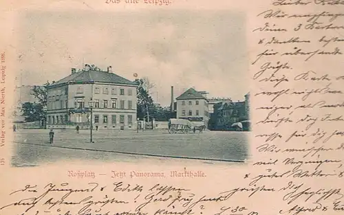 AK Leipzig. Roßplatz - Jetzt Panoram, Markthalle. ca. 1901, Postkarte. 1901