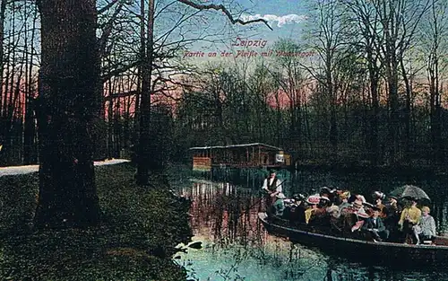 AK Leipzig. Partie an der Pleiße mit Wassergott, Postkarte. Nr. 641
