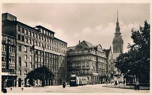 AK Leipzig. Ring - Messehaus und HO-Hotel International. ca. 1956, Postkarte