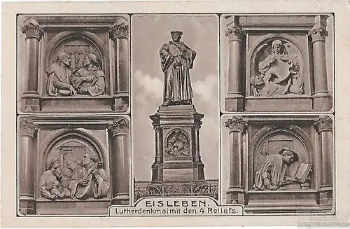 AK Eisleben. Lutherdenkmal mit den 4 Reliefs. ca. 1913, Postkarte. Serien Nr