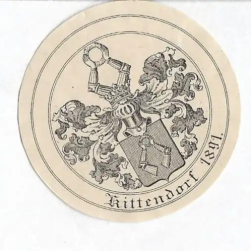 Original Kupferstich-Wappen: Heraldik - Rittendorf 1891, gebraucht, gut