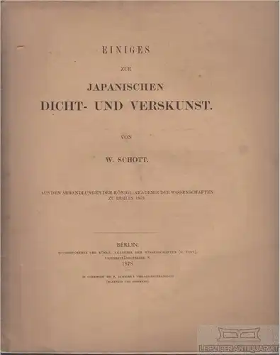 Buch: Einiges zur Japanischen Dicht- und Verskunst, Schott, W. 1878