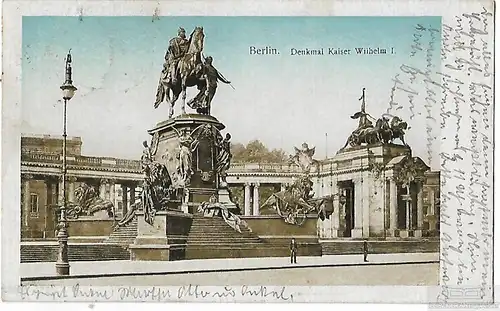 AK Berlin. Denkmal Kaiser Wilhelm I.. ca. 1919, Postkarte. Serien Nr, ca. 1919