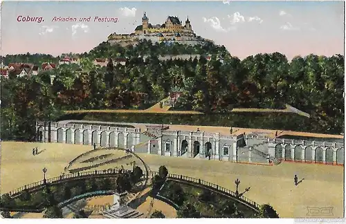 AK Coburg. Arkaden und Festung.ca. 1915, Postkarte. Ca. 1915, gebraucht, gut
