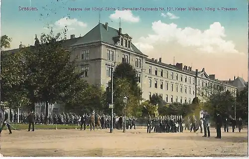 AK Dresden. Kaserne des Königl. Sächs. 2. Grenadier-Regiments No... Postkarte