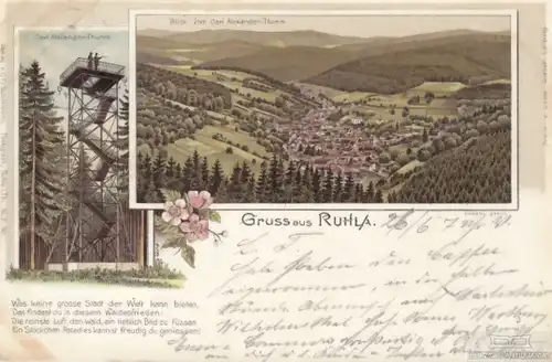 AK Gruss aus Ruhla. Carl Alexander-Thurm. Litho vor 1900, Postkarte. Ca. 1898