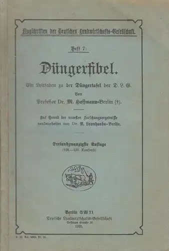 Buch: Düngerfibel, Hoffmann, M., 1925, Deutsche Landwirtschafts-Gesellschaft